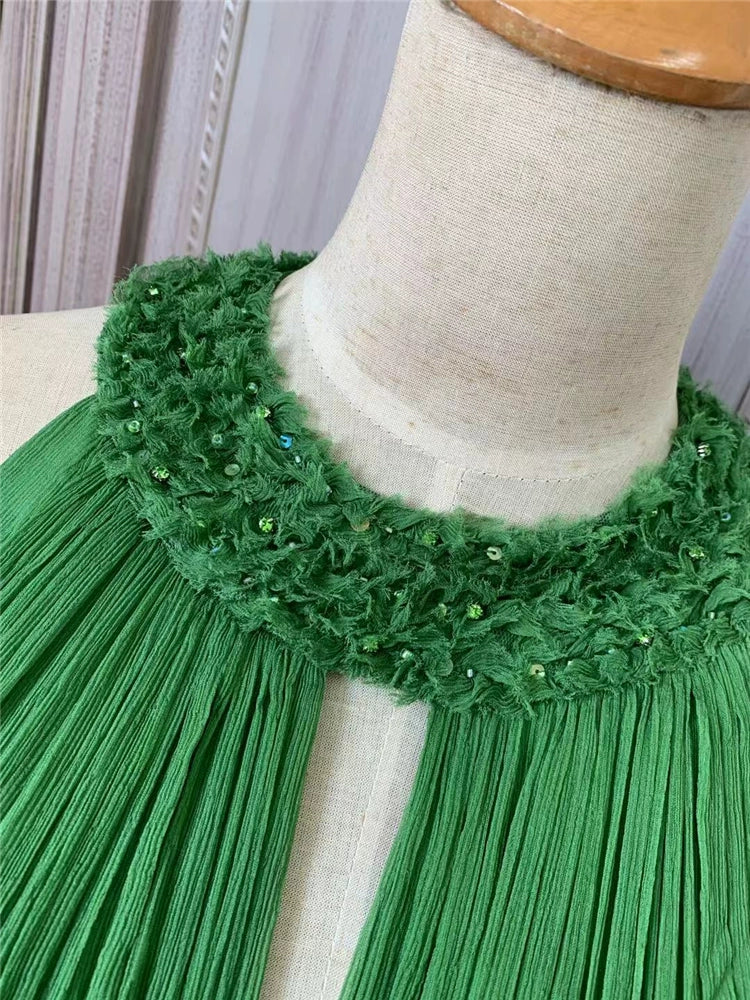 Silk beaded long A-line skirt