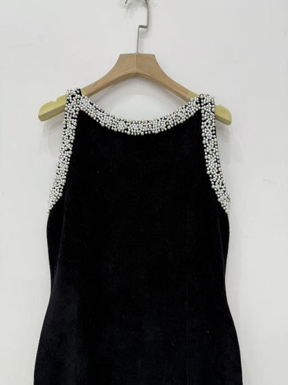 simona ruffle trim Beaded mini Dress in black