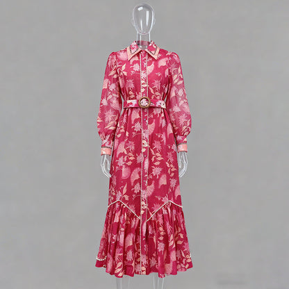 phoenix red floral print maxi dress with belt