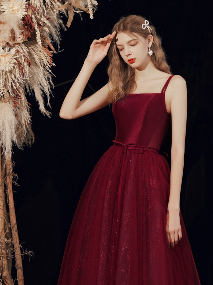 tara satin maxi dress in burgundy