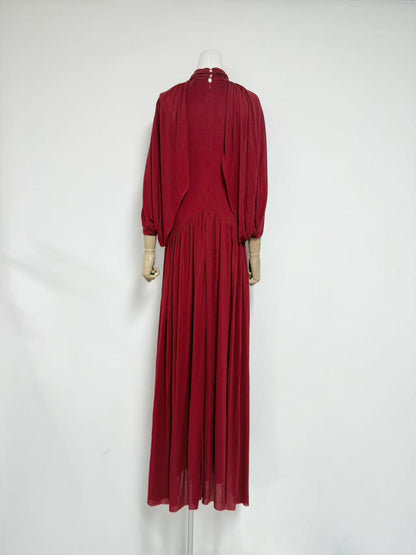 leona red Draped Cape Sleeve Knit Maxi Dress