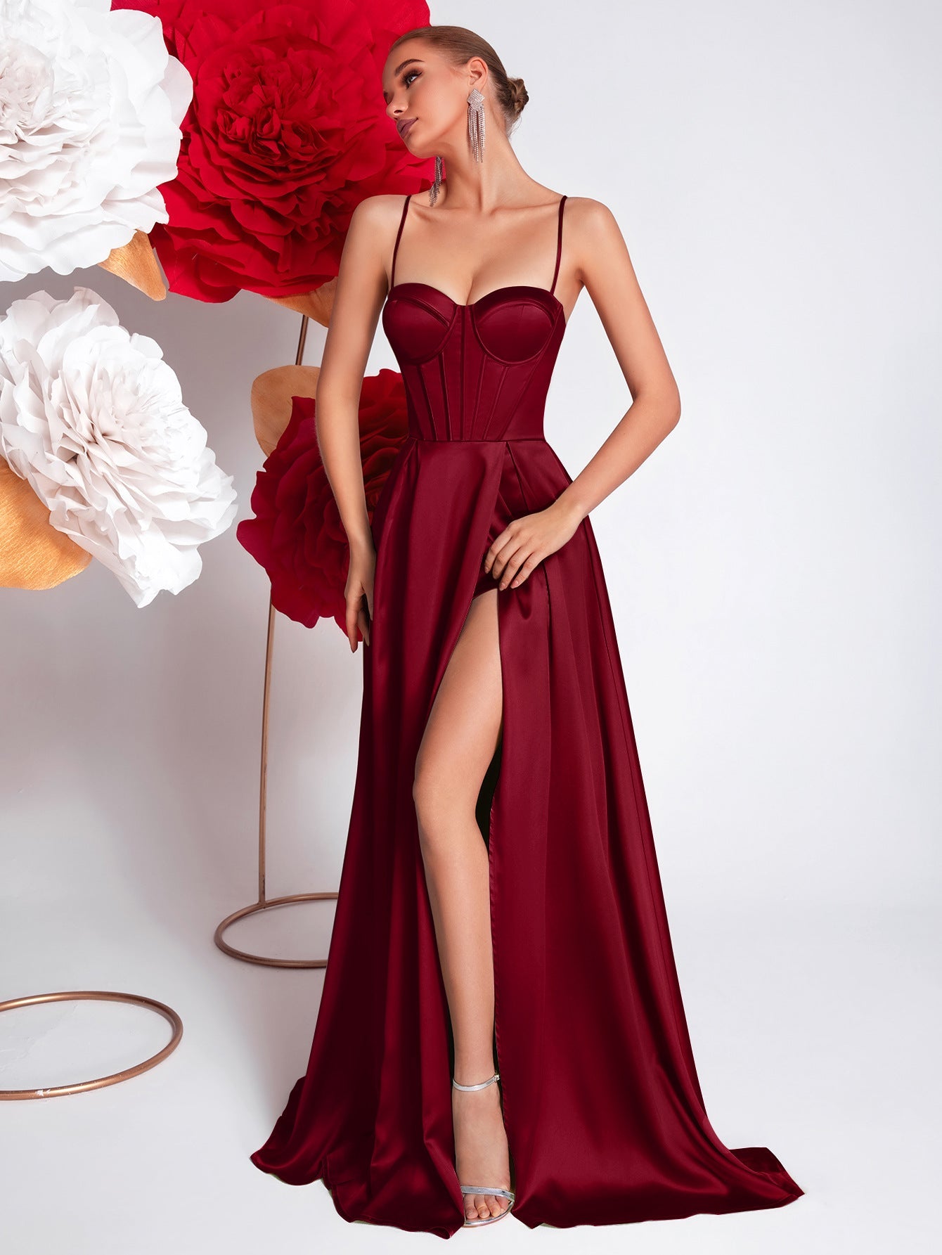 Twill high slit maxi dress