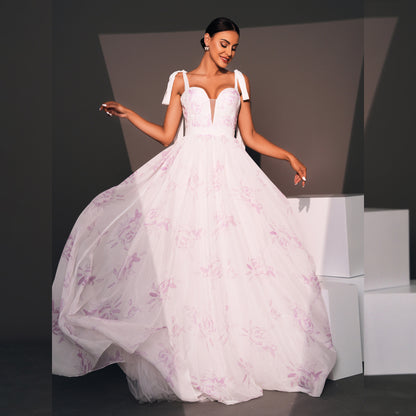 evangeline floral print strapless maxi dress