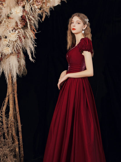 High-quality French red satin maxi dress