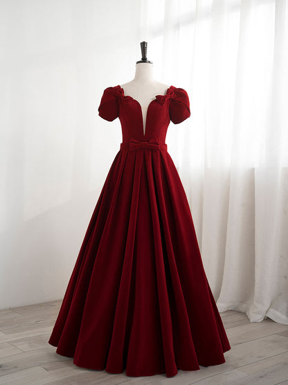 A line velvet burgundy dress