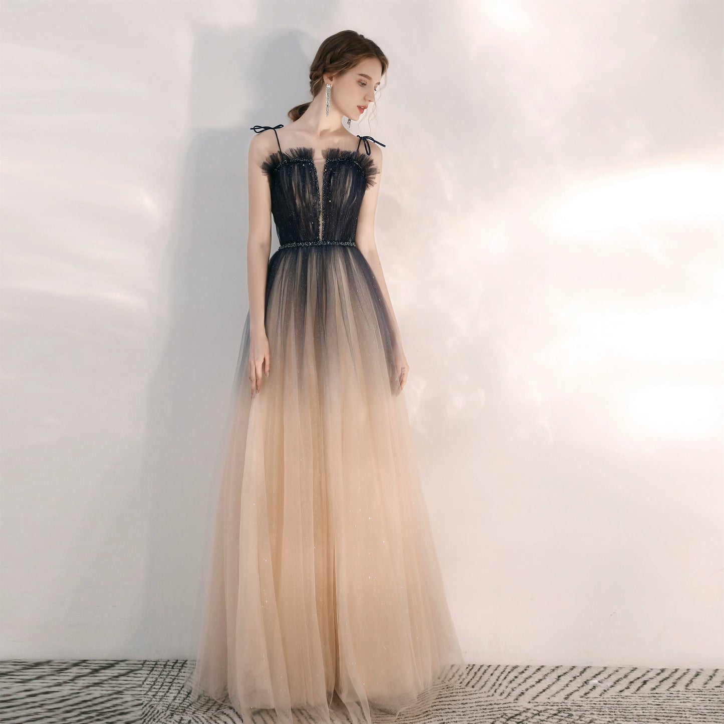 kara gradient blue sequin tulle maxi dress