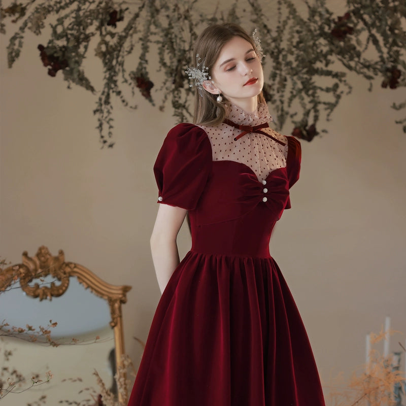 Retro puff sleeve velvet maxi dress