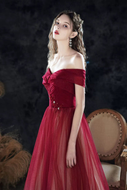 Gradient tulle strapless maxi dress in claret