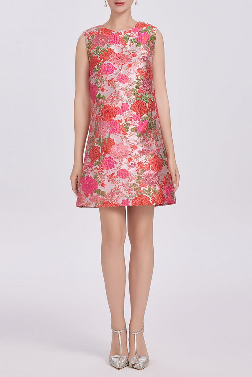 hilary multicolor floral embroidery sleeveless mini dress