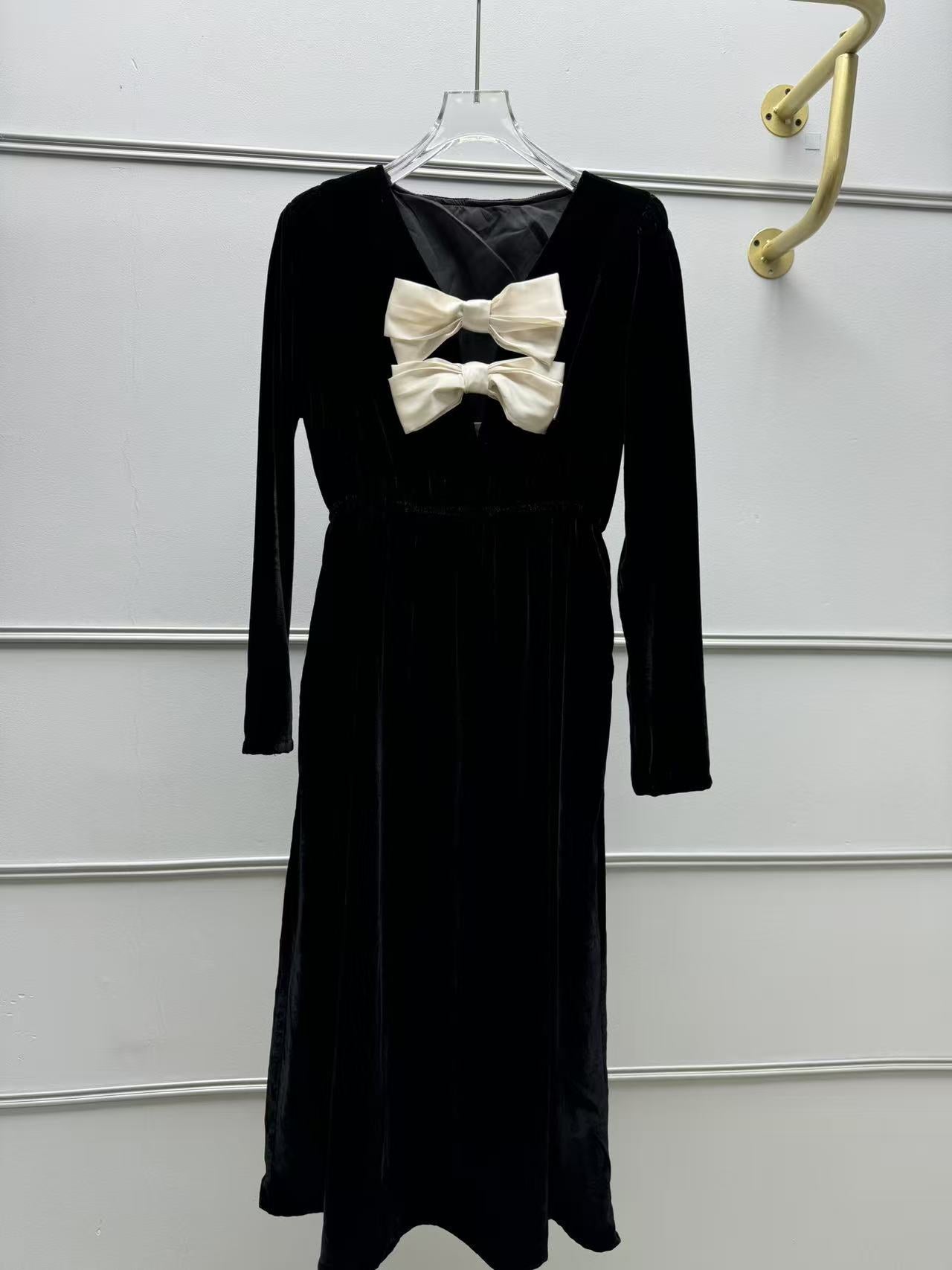 wallis black v-neck bow cutout velvet midi dress