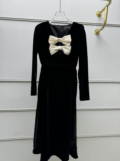 wallis black v-neck bow cutout velvet midi dress