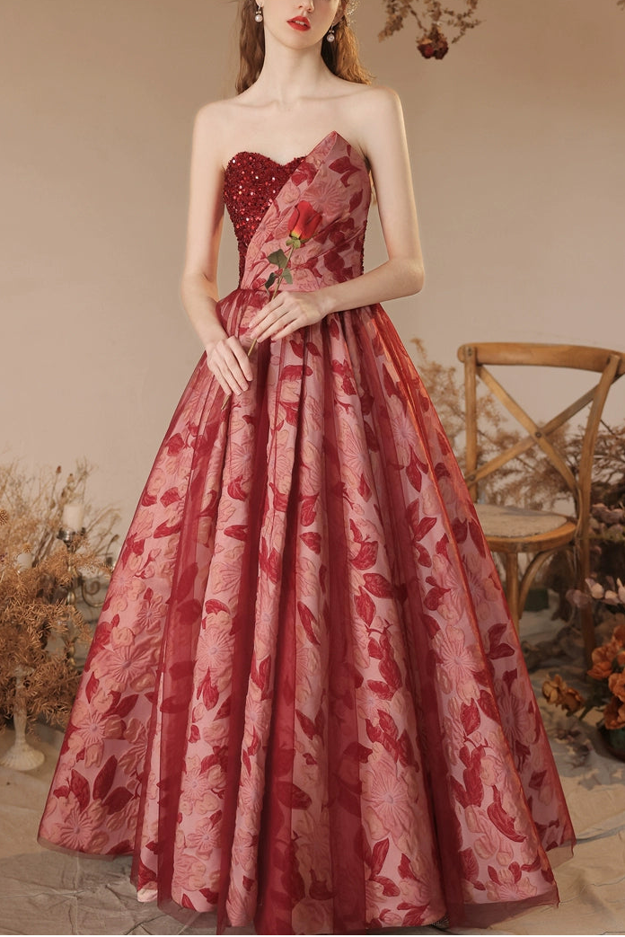 off-sholuder floral print maxi dress in wine-red