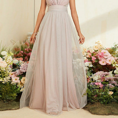 philipppa sleeveless tulle maxi dress in pink