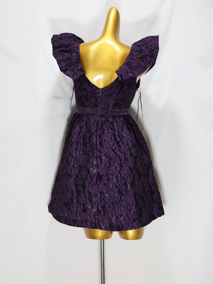 Jacquard plunge mini dress in Deep Purple