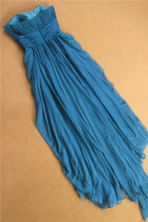 Blue chiffon tube top with large diamond buckle maxi dress