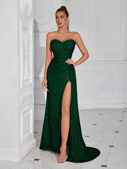 kate Strapless slit floor-length evening gown