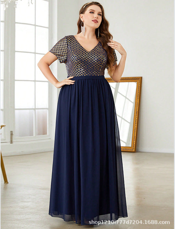 plus size plaid sequin detail maxi dress in navy blue