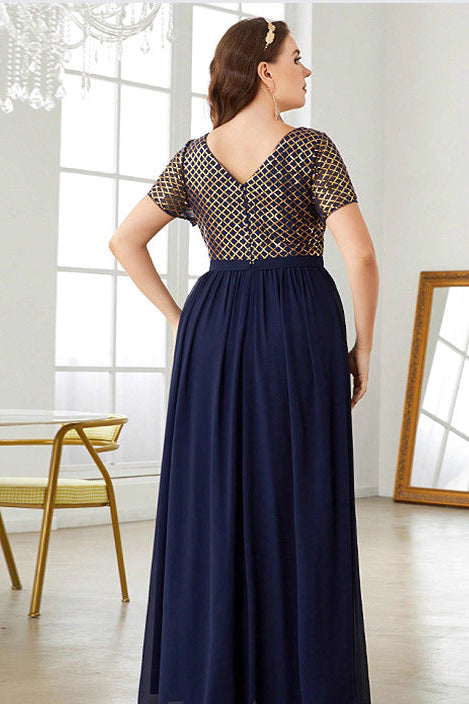 plus size plaid sequin detail maxi dress in navy blue