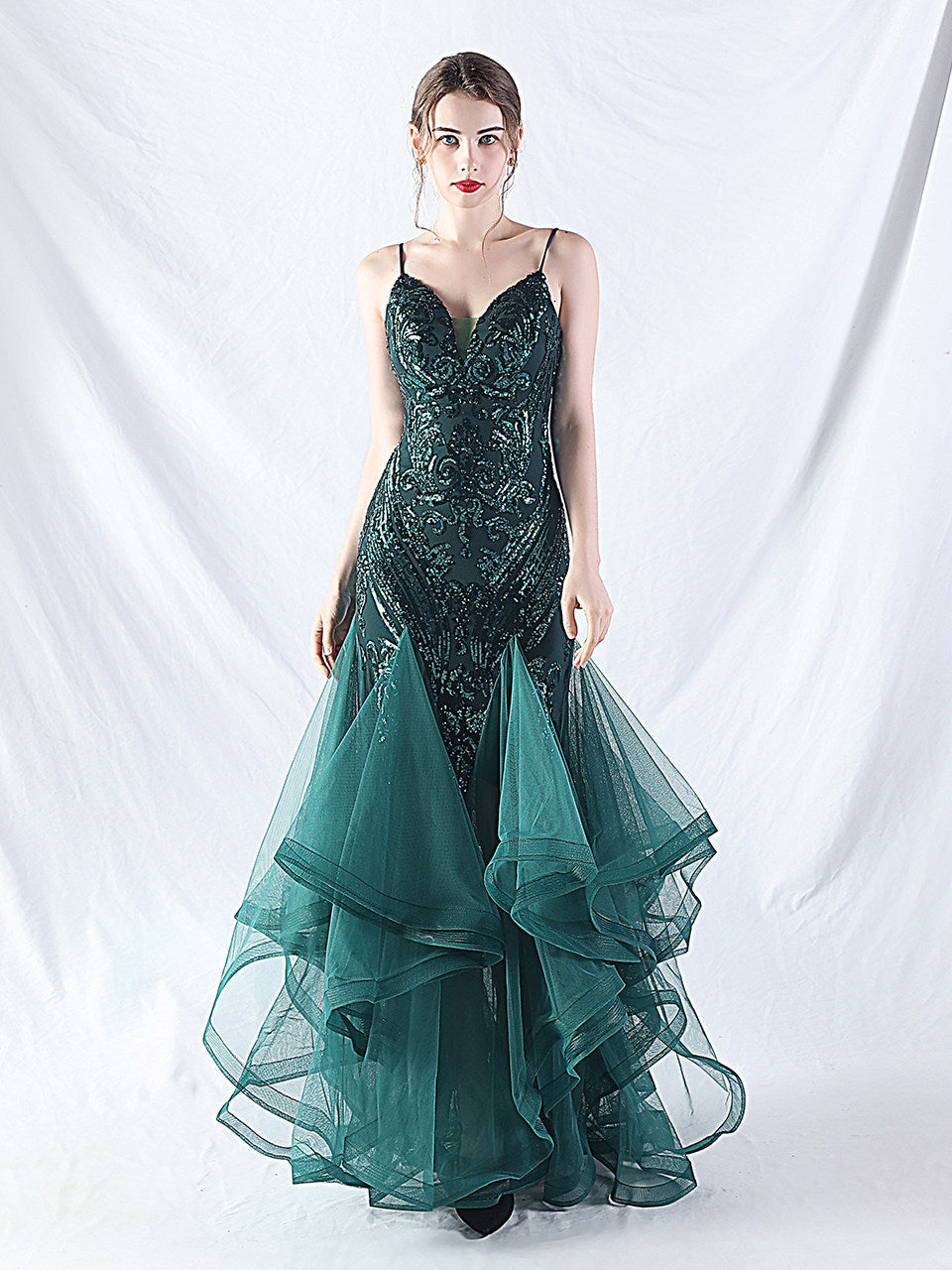 sequin slip tulle maxi dress