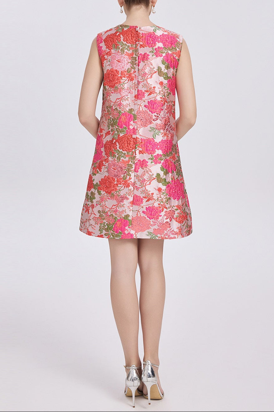hilary multicolor floral embroidery sleeveless mini dress