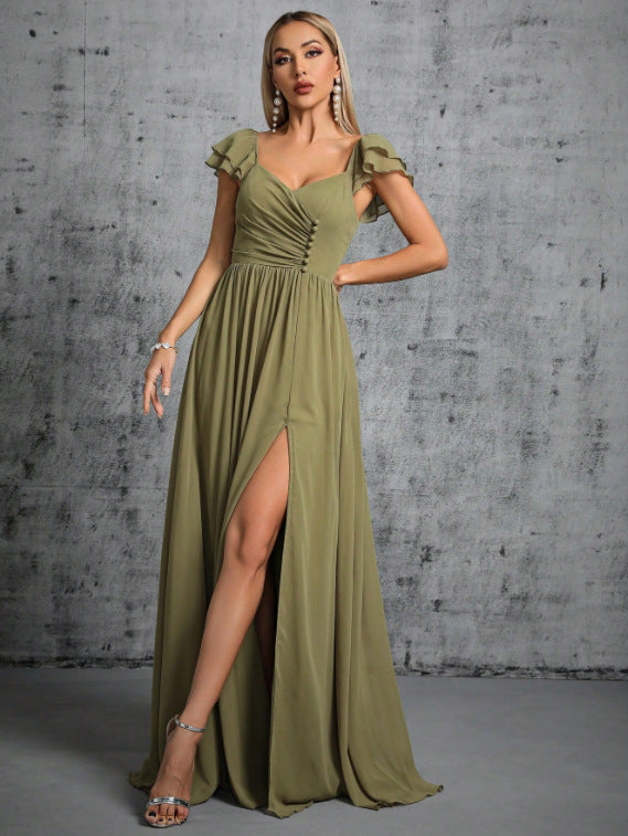 banquet high slit maxi dress in green