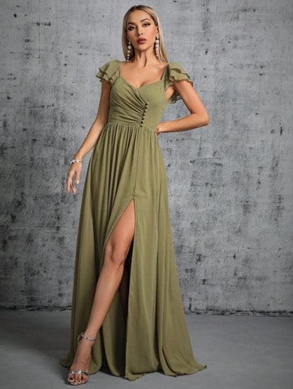 banquet high slit maxi dress in green
