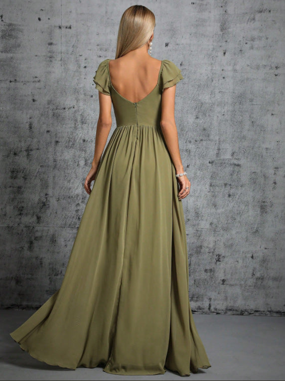 banquet high slit maxi dress in green