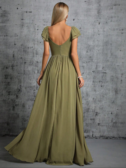 banquet high slit maxi dress in green