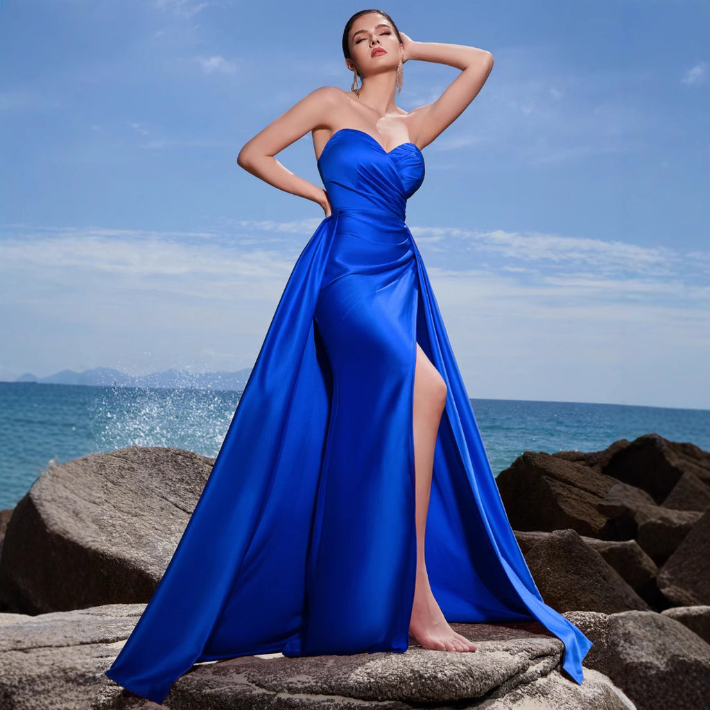 gina strapless backless slit maxi dress