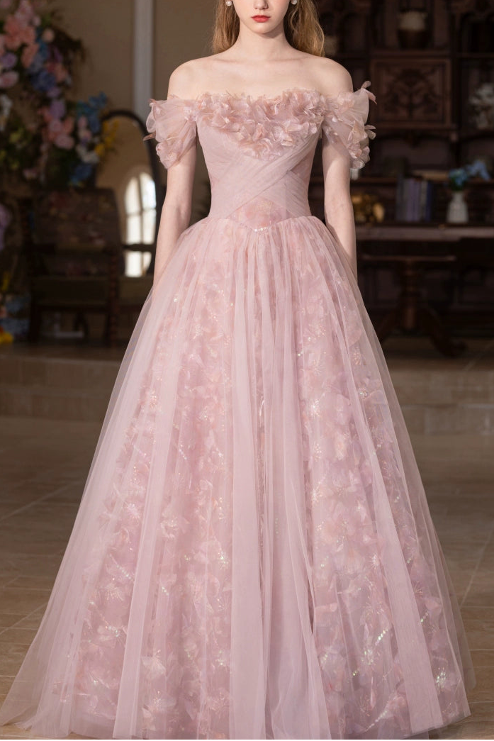 Lucy off-shoulder flower maxi dress in pink