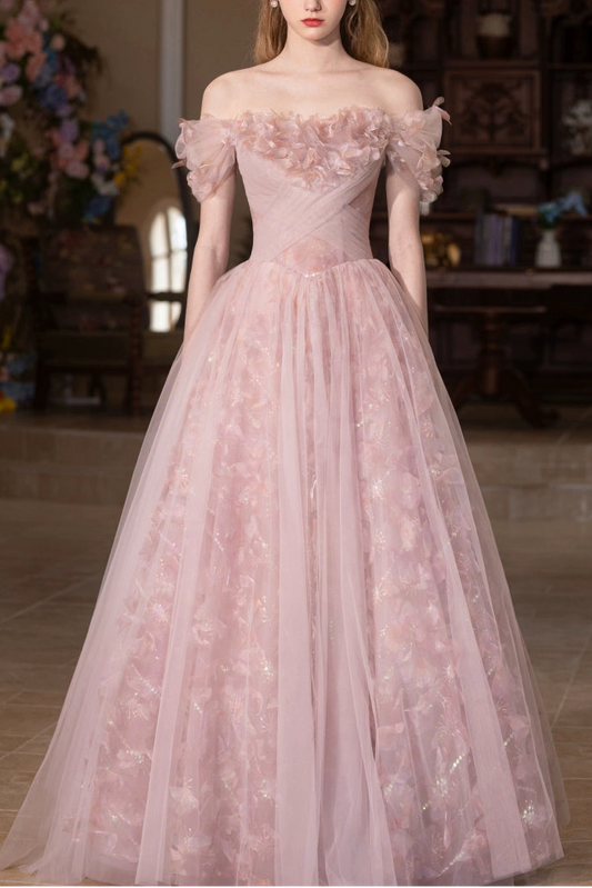 Lucy off-shoulder flower maxi dress in pink