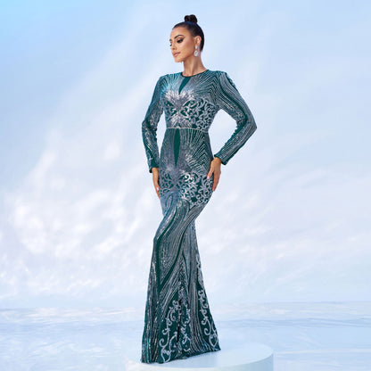 winifred sequin print long sleeve maxi dress in green