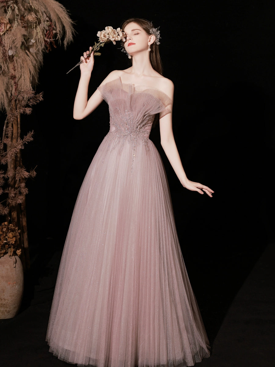 applique strapless maxi dress in pink