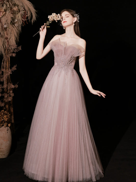 applique strapless maxi dress in pink