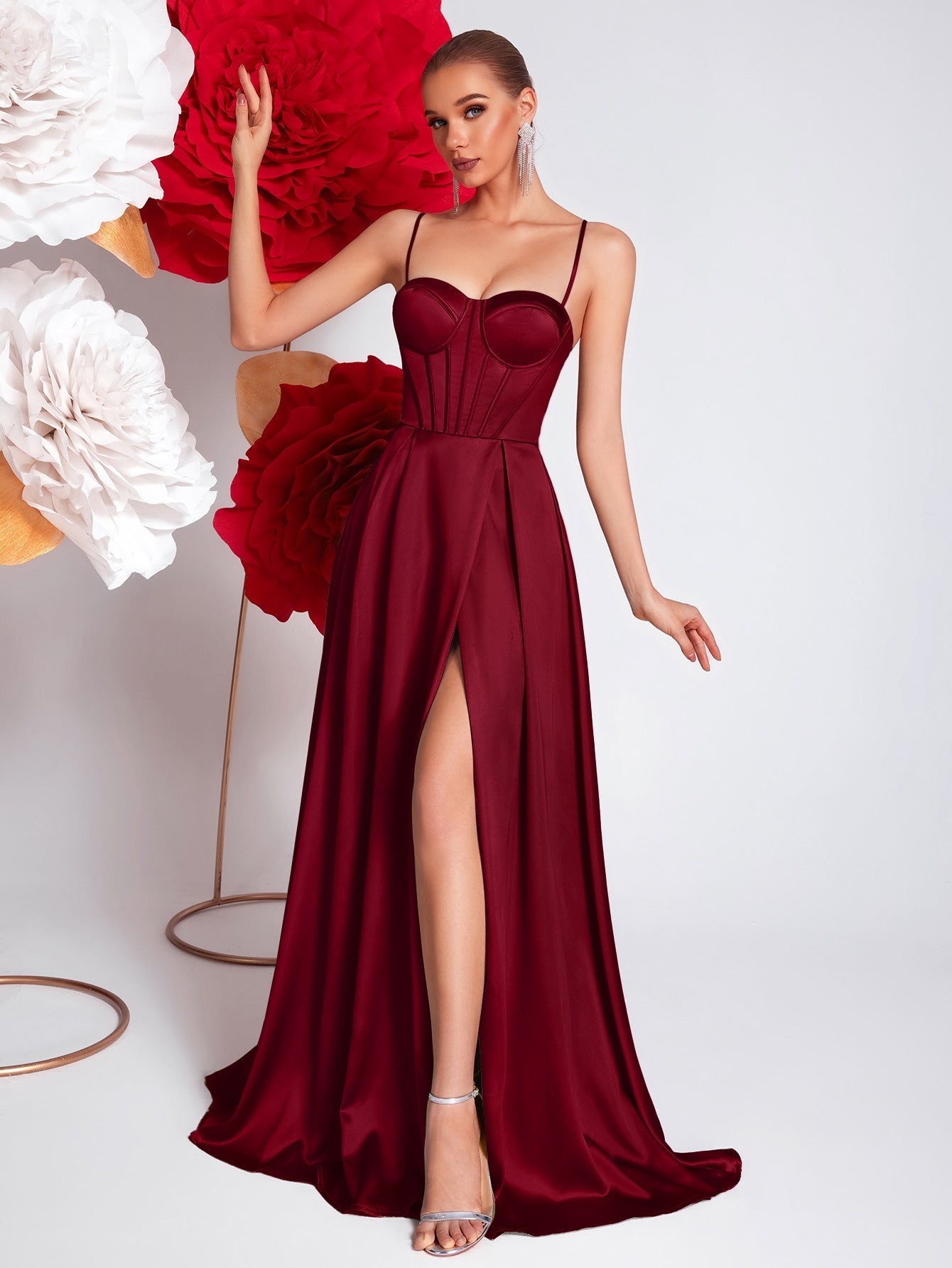 Twill high slit maxi dress