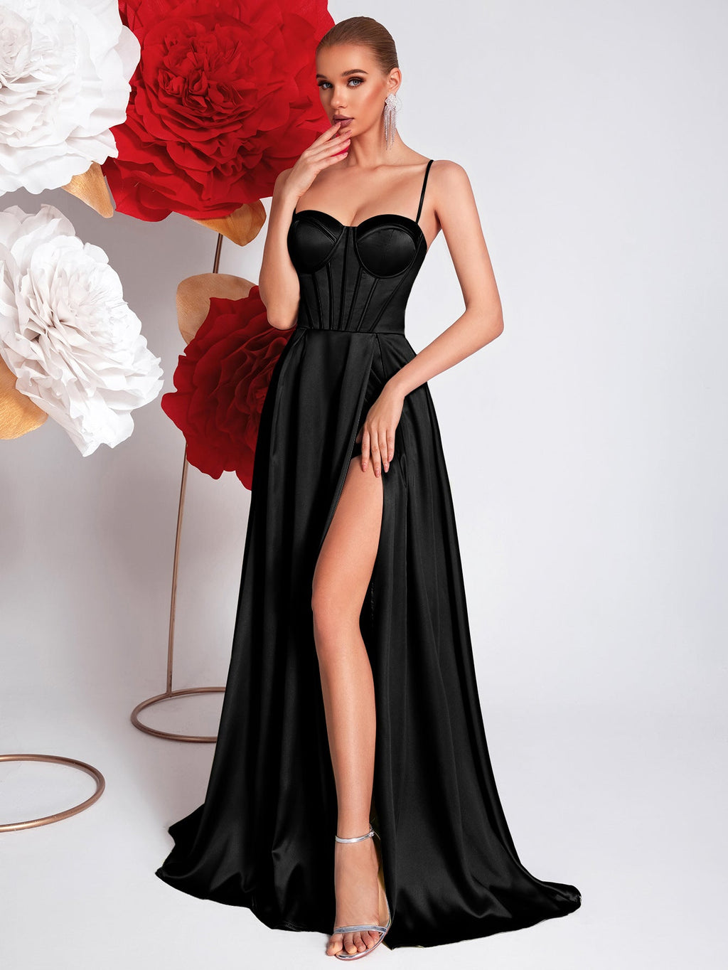 Twill high slit maxi dress