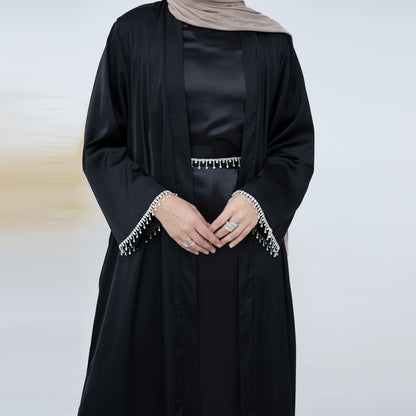 4pcs Set Cardigan+without  Sleeves Inner Dress+Crystal Chain+Hijab