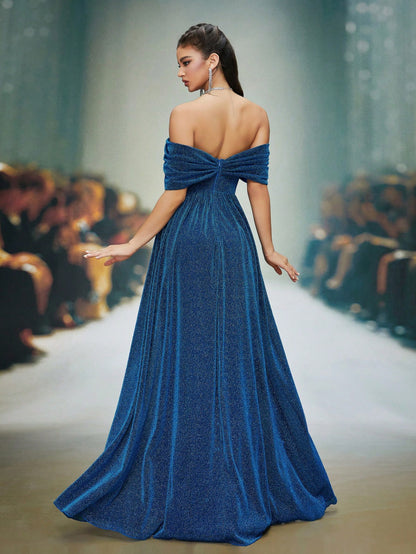 sequin embellished strapless backless maxi dress in blue