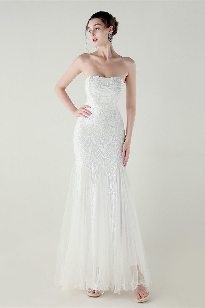 sequin strapless tulle maxi dress
