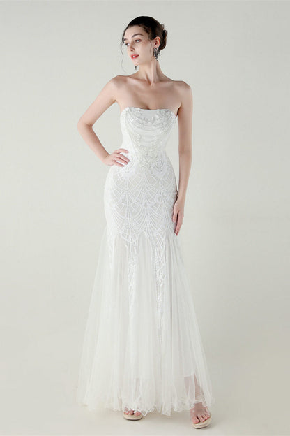 sequin strapless tulle maxi dress