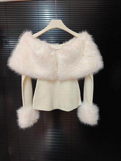 sherry Off Shoulder Furry Skirt Set