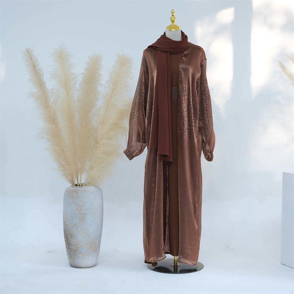 Set 3 pezzi: cardigan + abito interno + hijab