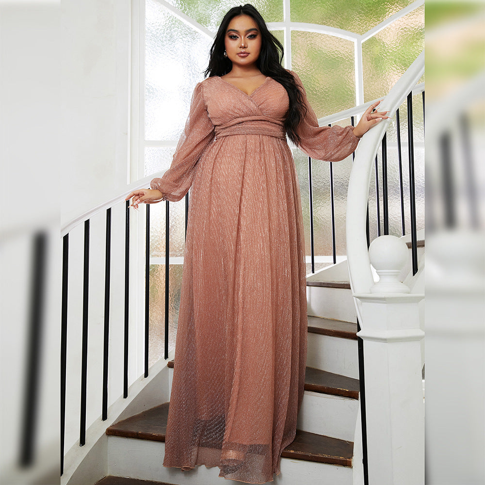 sequin tulle lantern sleeve plus size maxi dress