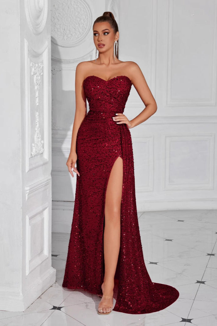 kate Strapless slit floor-length evening gown