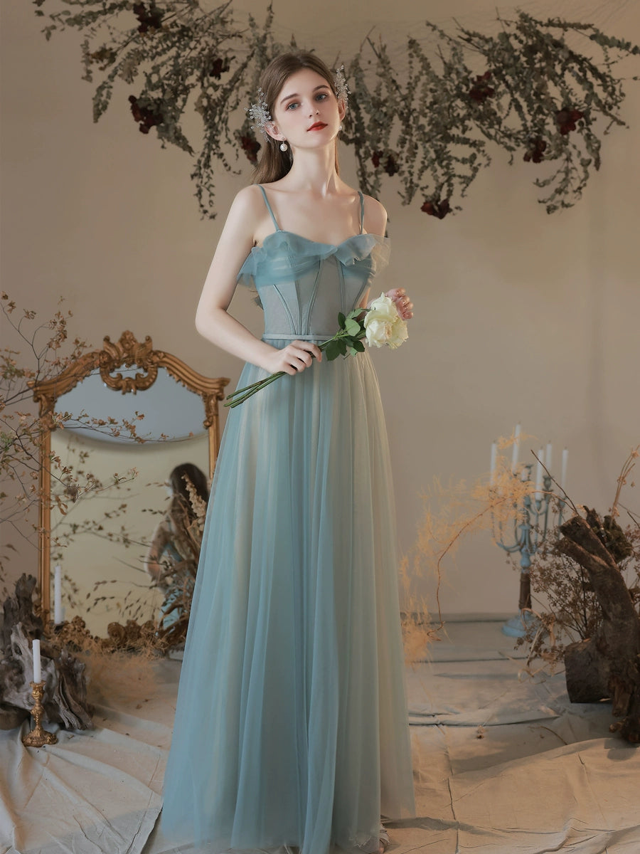 abito lungo in tulle con volant Viven color menta