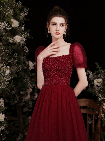 kate square neck maxi dress in Claret