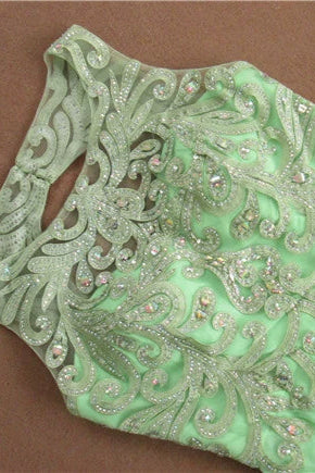 Green chiffon lace beading maxi dress