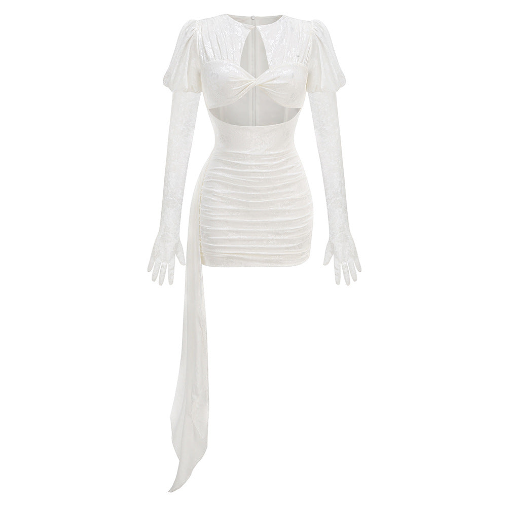 Dariel Floral Jacquard Cutout Draped Mini Dress - White