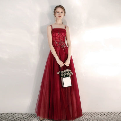 crystal applique maxi dress in burgundy