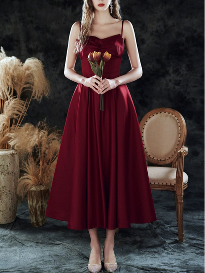 carol bow satin maxi dress in burgundy